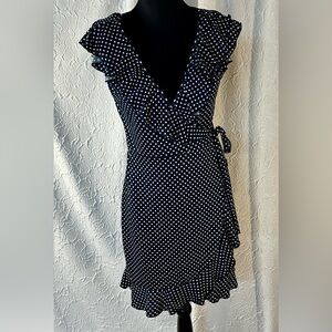 COPY - Susie Rose Navy Blue (with white) Polka Dot Wrap Dress